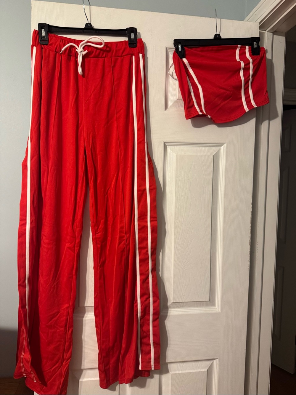 Women’s  Red Track Pants with White Stripes